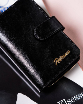 Skórzany portfel damski na zatrzask Peterson Czarny