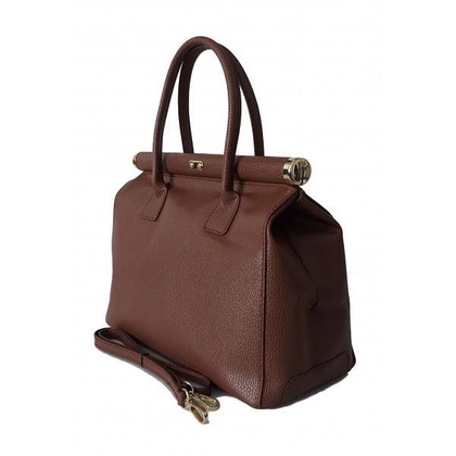 Duży kufer- torba kłódka A4 Włoska Vera Pelle , Brązowy AL35M