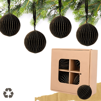 Zestaw 4 bombek papierowych składanych 7cm – głęboka czerń