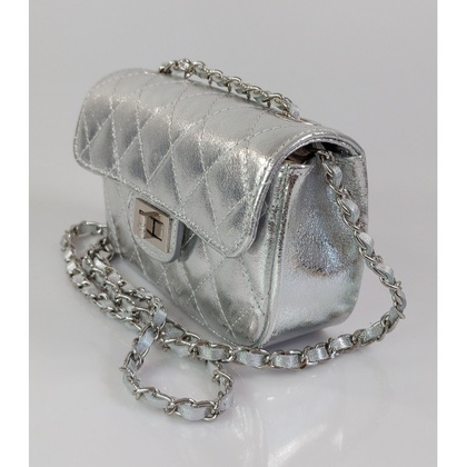 Włoska pikowana listonoszka ,łańcuszek ,skóra savage Srebrna LCH23A