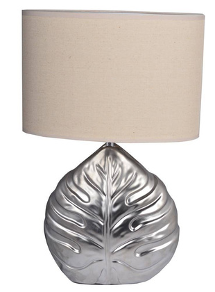 Lampa srebrna liść z beżowym abażurem mała
