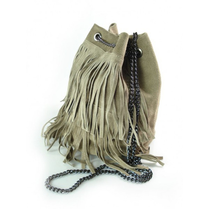 ZAMSZOWA LISTONOSZKA WOREK FRĘDZLE WŁOSKA SKÓRZANA BEŻOWA TOREBKA WL45T