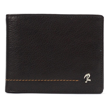 Poziomy, skórzany portfel męski z ozdobnym przeszyciem