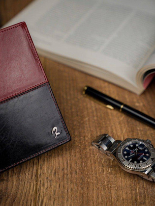 Portfel męski skórzany RFID Rovicky Czarno czerwony