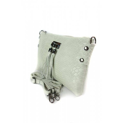 Skórzana włoska listonoszka ,wężowa skórka,frędzelki szara LP149G