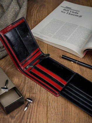 Skórzany portfel męski poziomy ze skóry n992-vt2 black-red