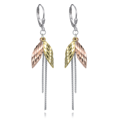 MINET Eleganckie srebrne wiszące trójkolorowe kolczyki