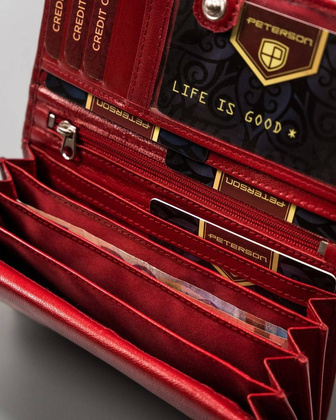 Wielokolorowy, skórzany portfel damski na zatrzask