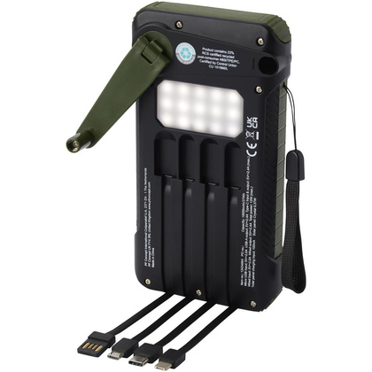 Soldy powerbank solarny o pojemności 10 000 mAh z dynamem wykonany z tworzyw sztucznych pochodzących z recyklingu z certyfika