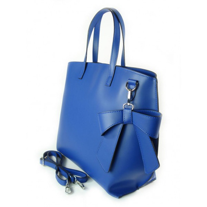 Włoska torba A4 Shopper Bag Vera Pelle Niebieska SB689BLU
