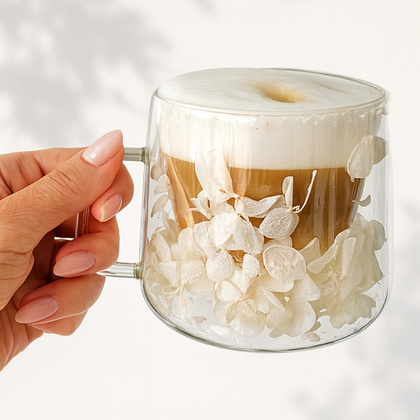 Szklanka termiczna z białymi kwiatami w środku, hortensje 180 ml 1szt - SZK186