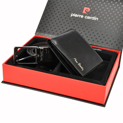 PIERRE CARDIN Zestaw prezentowy Męski Portfel + Pasek ZG-71 120 Czarny