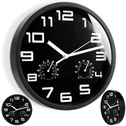 Zegar ścienny z termometrem i higrometrem czarny 25 cm