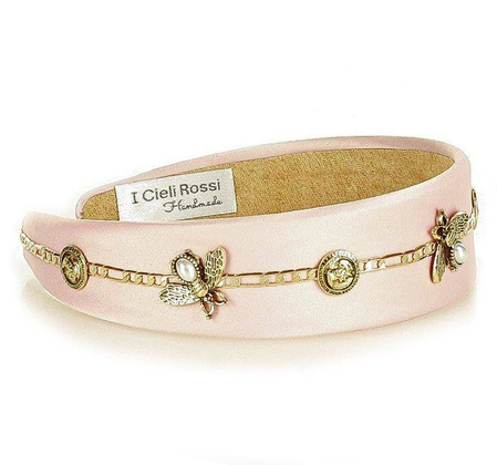 Włoska opaska na włosy lux biżuteria diadem MAZZINI pudrowy róż - min. zamówienie 20 / 50 / 100 szt.