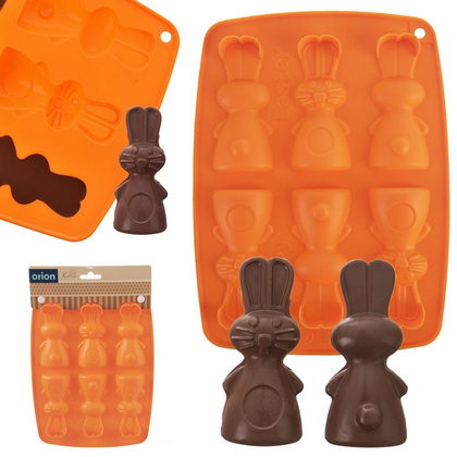 Forma do ciastek i pralin silikonowa pomarańczowa zajączek