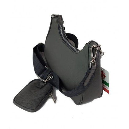 Włoska listonoszka, przewieszka ,Vera Pelle srebrne okucia ,szeroki pasek, Szara VP742G