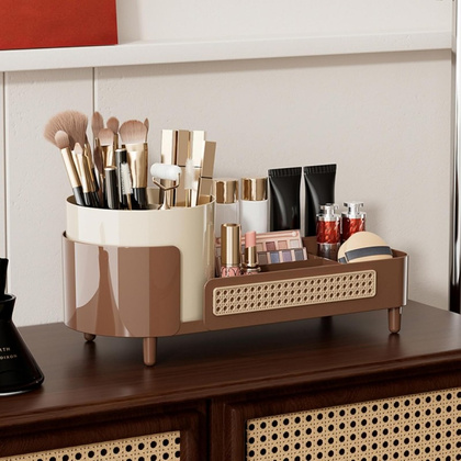 Organizer na pędzle, kosmetyki, plecionka wiedeńska obrotowy 34,5x14x15 cm CB75BR