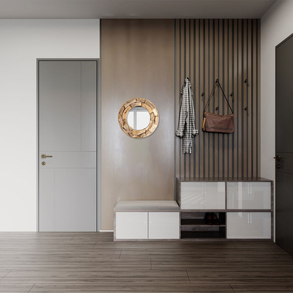 Lustro okrągłe w naturalnej drewnianej ramie wiszące ścienne łazienkowe do salonu 51 cm