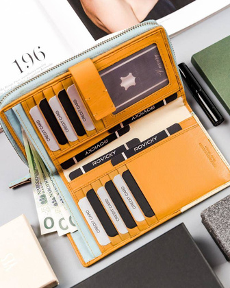 Kolorowy portfel damski z dwiema sekcjami, skóra naturalna