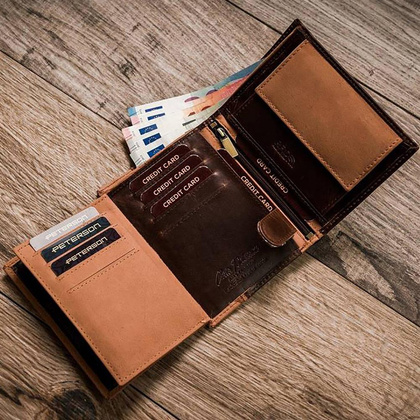 Duży, dwukolorowy portfel męski ze skóry naturalnej