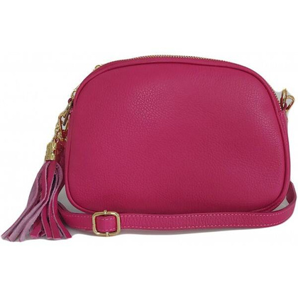 Listonoszka trzy komory frędzelek, złote okucia Vera Pelle Fuksja VP3KZFUK