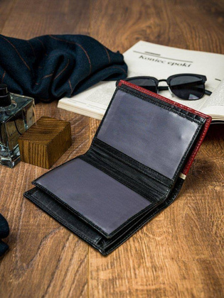 Pionowy portfel męski dwukolorowy, skóra naturalna hq