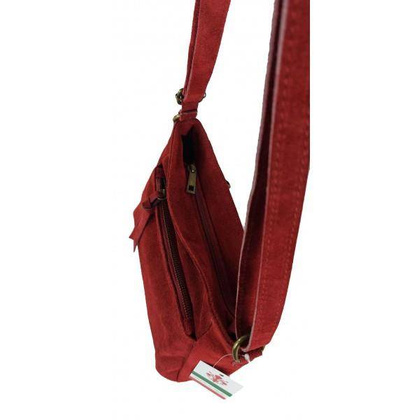 Duża zamszowa listonoszka A5 ,pojemna,dwie komory ,Włoska skórka czerwona VPA514R