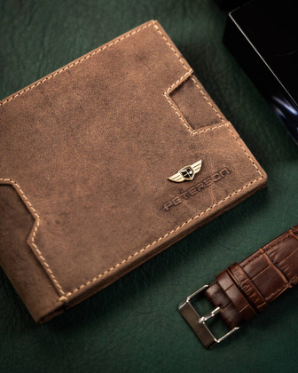 Skorzany portfel meski z kieszonka na karte