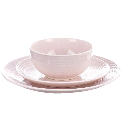 Talerz deserowy płaski płytki ceramiczny pastelowy różowy RELIEF 21 cm