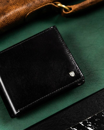 Elegancki skorzany portfel meski bez zapiecia zewnetrznego