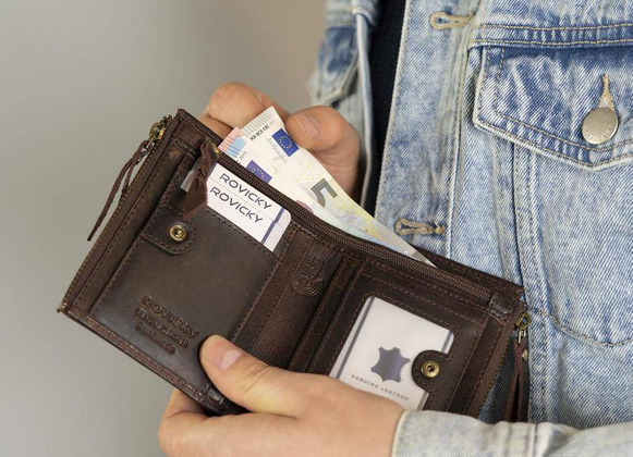 Portfel z dwiema kieszeniami na bilon Rovicky Brązowy