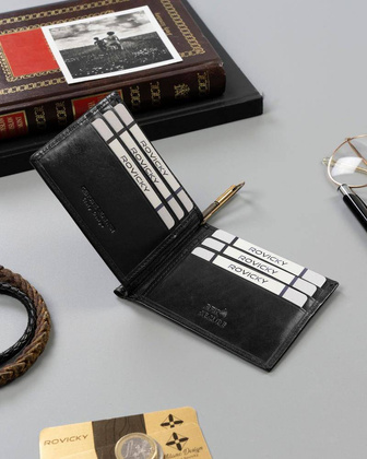 Skórzana banknotówka, portfel Rovicky Czarny