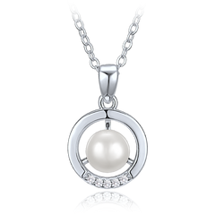 MINET Elegancki srebrny naszyjnik kółko z perłą i cyrkonią