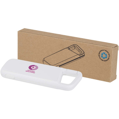 Alkes wodoodporny powerbank z karabińczykiem o pojemności 5000 mAh i mocy 12 W, wykonany z tworzyw sztucznych pochodzących z recyklingu