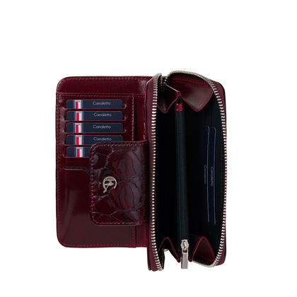 Damski portfel Canaletto z bordowej lakierowanej skóry – Luksus, Styl i Bezpieczeństwo w Jednym PD2006s78 RFID