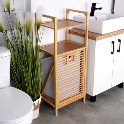 Regał łazienkowy z koszem na pranie bambusowy