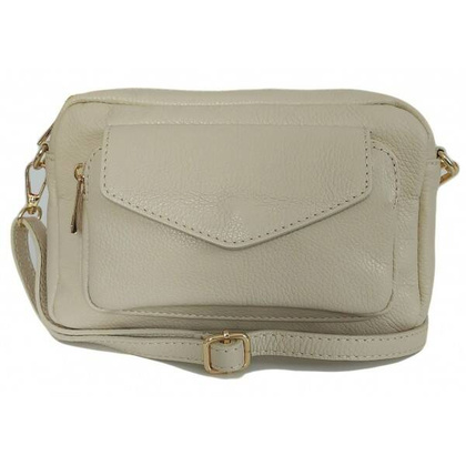 Urocza Włoska skórzana listonoszka Vera Pelle , pojemna złote okucia Jasny Beż MCZ45T