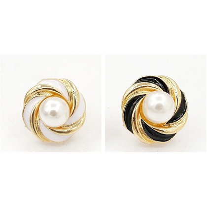 KOLCZYKI ZAWIJASY Z PEREŁKĄ ZŁOTO Z CZERNIĄ K517