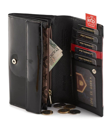 Portfel damski skórzany, lakier Peterson Czarny