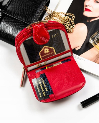 Skorzany portfel damski na bigiel i zatrzask