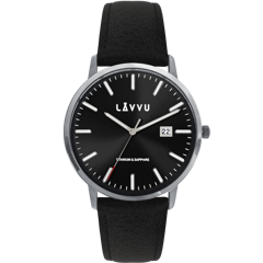 LAVVU Czarny zegarek męski z szafirowym szkłem Copenhagen Titanium Black