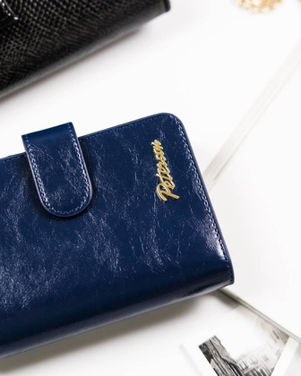 Skórzany portfel damski na zatrzask Peterson Niebieski