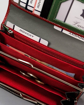 Elegancki, podłużny portfel damski z klapą na zatrzask