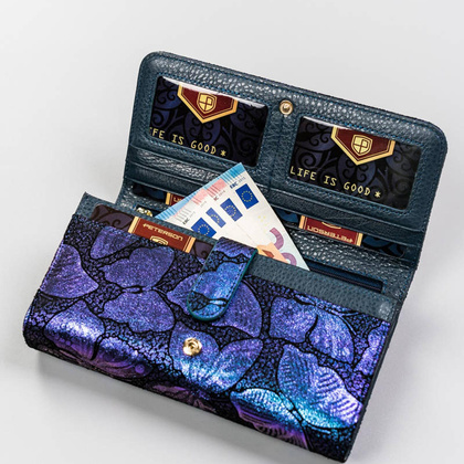 Duży, skórzany portfel damski w orientacji poziomej Peterson