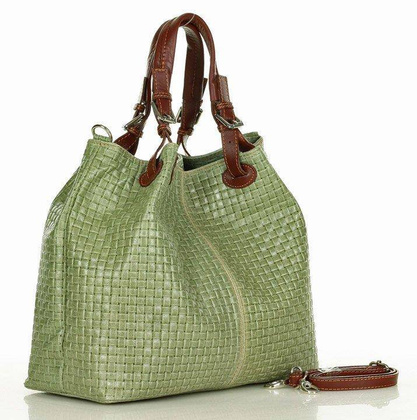 Skórzana torebka shopper MAZZINI - Carina Treccia zieleń pistacja - min. zamówienie 20 / 50 / 100 szt.