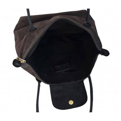 Duża zamszowa włoska torba XL- A4 , worek shopper na ramię Vera Pelle Szara z Czarnym VKA41GN