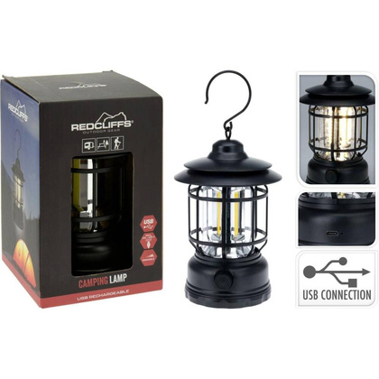 LATARKA LAMPA CAMPING CZARNA 18CM ŁADOWANIE USB REDCLIFFS