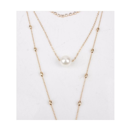 NASZYJNIK CHOKER TRZYCZĘŚCIOWY Z PEREŁKĄ I KRYSZTAŁKAMI N546