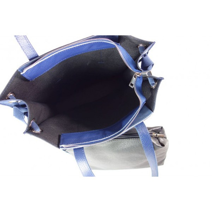 Zamszowa torba Shopper bag ,duży worek, kółka, Vera Pelle pojemny Niebieski WK745BS