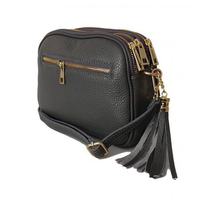 Listonoszka trzy komory frędzelek, złote okucia Vera Pelle Szara ,Grafit VP3KZG